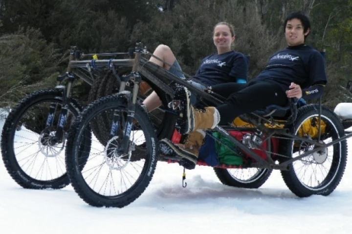 Pedal power: the four-wheeled transport, called Quikey, Australians Roger Chao and Megan Kerr plan to ride more than 7,450 miles across Russia and Asia.