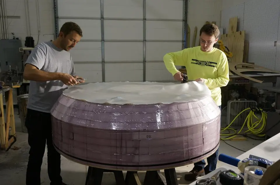 The buoy for the SAROS wave-powered desalination system under construction