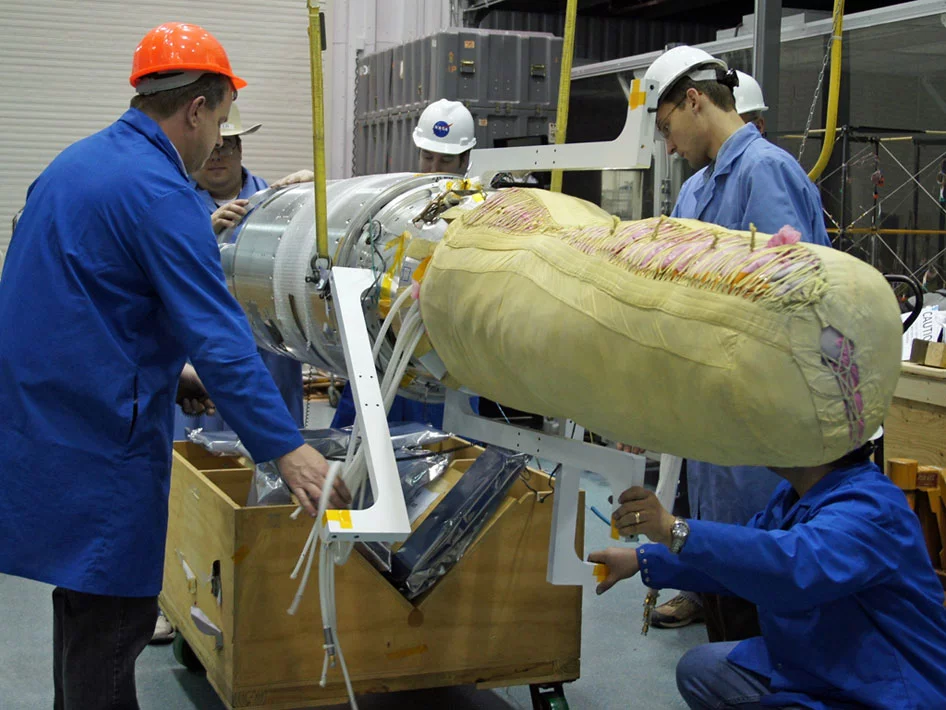 The IRVE-3 rolls up into and stows in the nosecone of a sounding rocket before flight