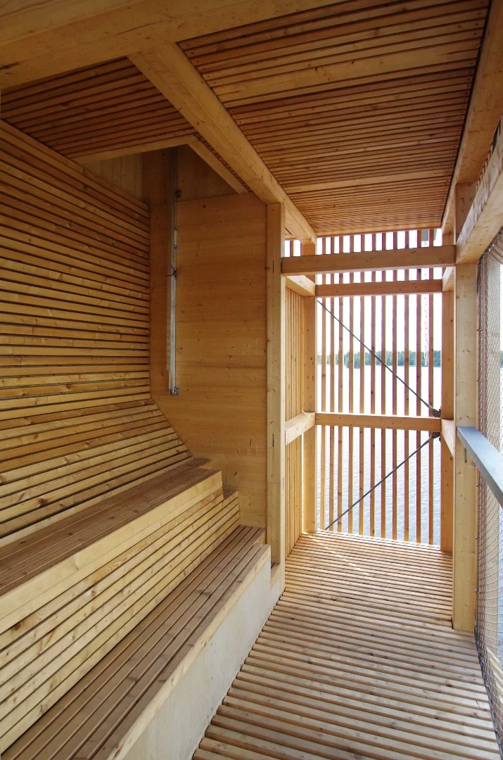 The image is reflected with the use of two mirrors