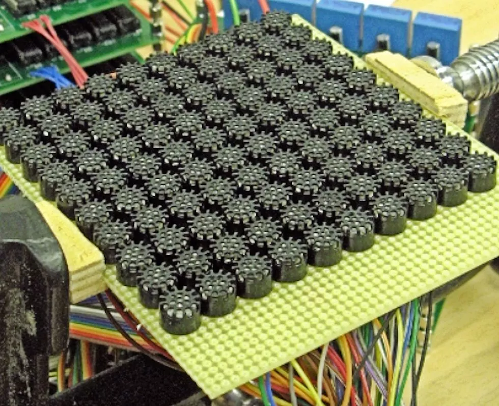 An early prototype of the UltraHaptics ultrasonic phased array antenna, containing only 100 emitters (Photo: Bristol University)