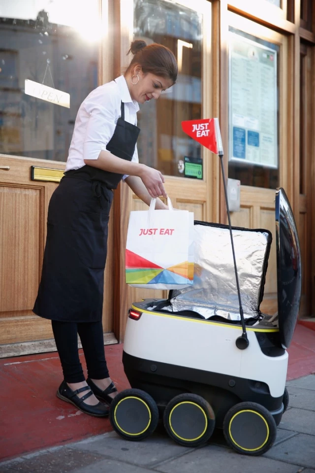 The robot collected the food from a local restaurant and delivered it to the customer
