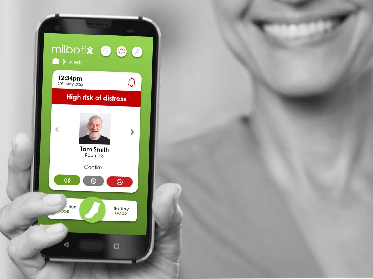 Caregivers are notified of potential problems via the app