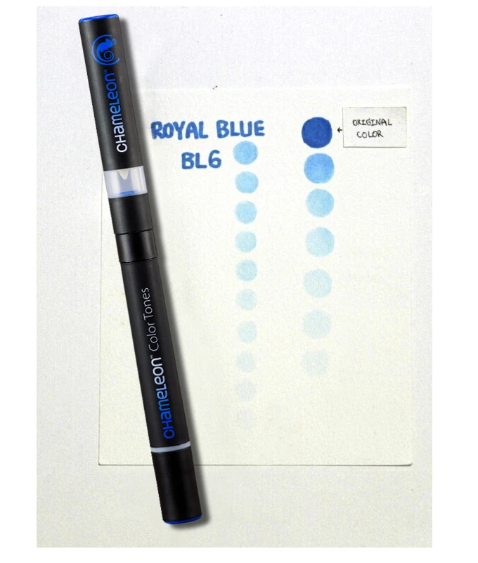 By touching the mixing nib to the color nib, artists can use the Chameleon Pen to produce multiple tones of individual colors