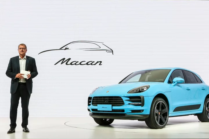 Detlev von Platen, sales and marketing executive for Porsche, introduces the new Macan in Shanghai