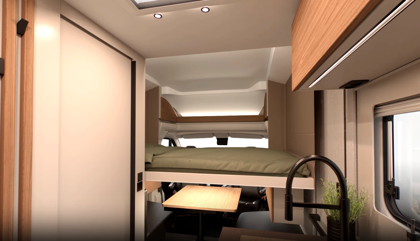 The available drop-down front bed doubles sleeping capacity