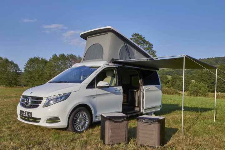 Hymer's press release doesn't specify that the modules are designed for indoor/outdoor use, but this photo sure makes it look that way