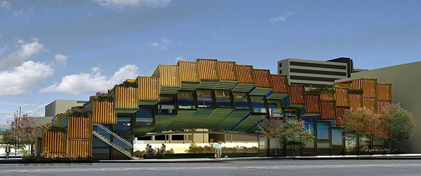 A Los Angeles design firm has proposed using 65 shipping containers to build an environmental education center in the city of Long Beach (Image: APHIDoIDEA)