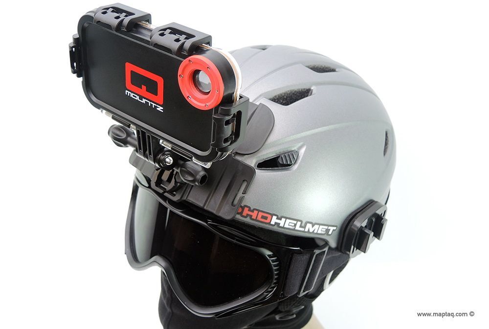 Qmountz comes packaged with mounts for attachment to a bike’s handlebars, helmet, or the chest of the rider