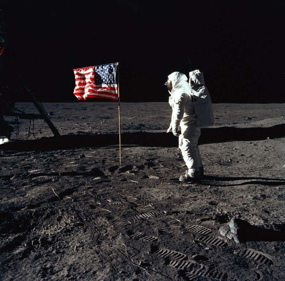 Buzz Aldrin salutes the US flag on the Moon