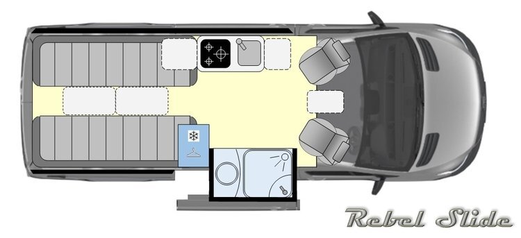 Rebel Slide floor plan with slide-out bathroom