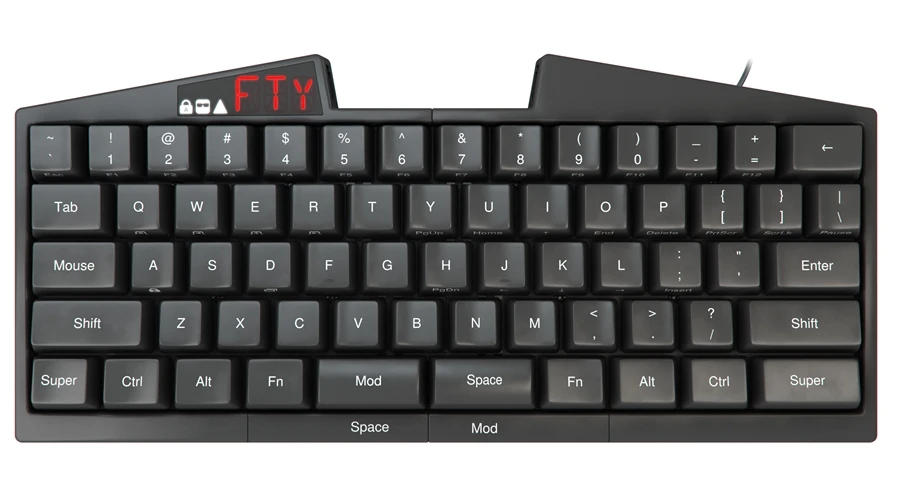 The keyboard can be used in a traditional one-piece format, at which point the joining cable can be removed