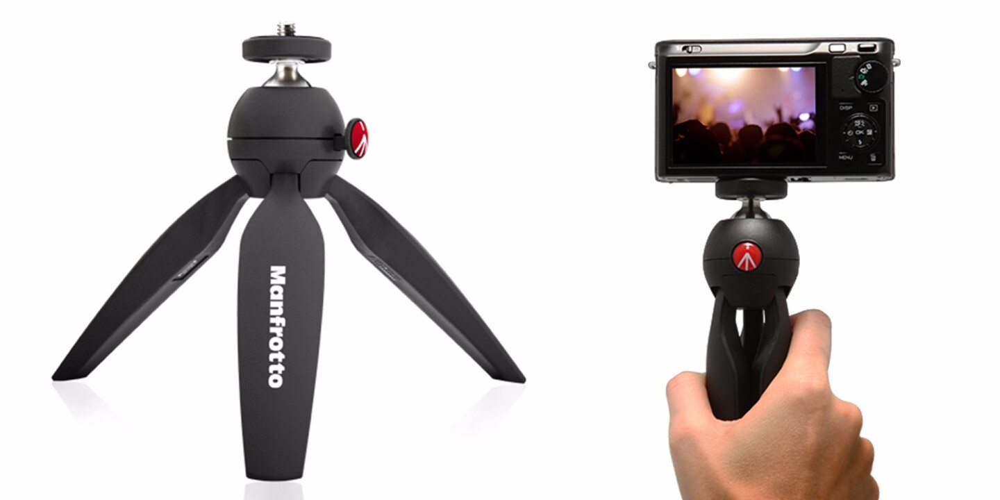The Manfrotto Pixi is a small tabletop tripod that stands at 13.5 cm (5.31 inches) tall and can double up as a useful video grip