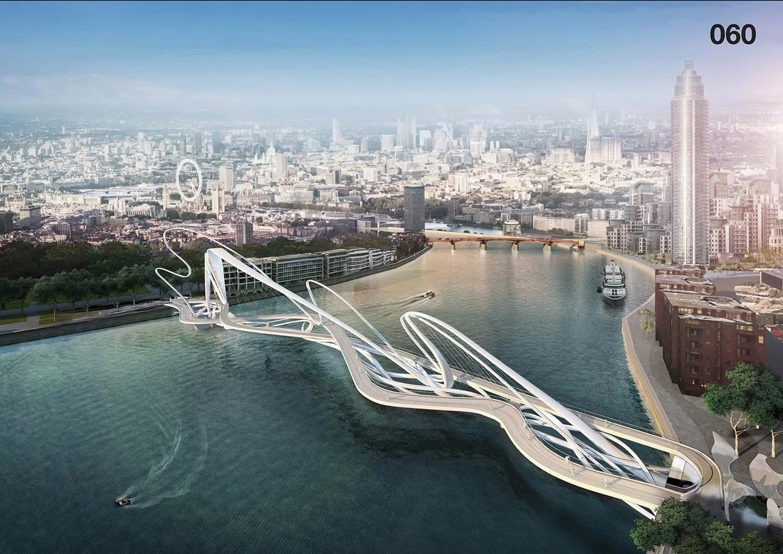 This bridge would feature a dramatic abstract squiggly design (Image: NEP Bridge Competition)