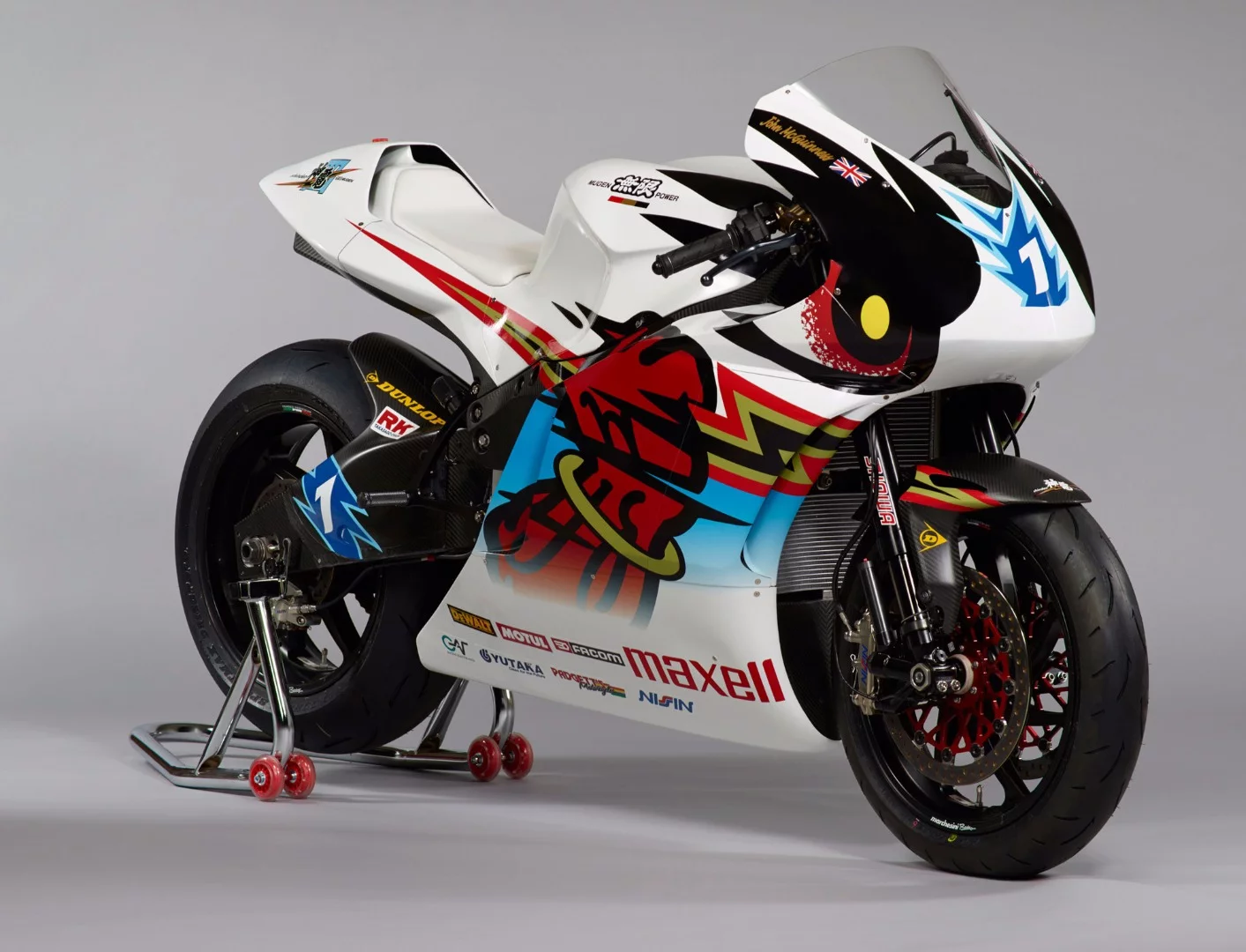 This is Team Mugen's Shinden Yon motorcycle. Shinden is the God of Lightning and Yon is the number Four, referring to the fourth generation of this motorcycle
