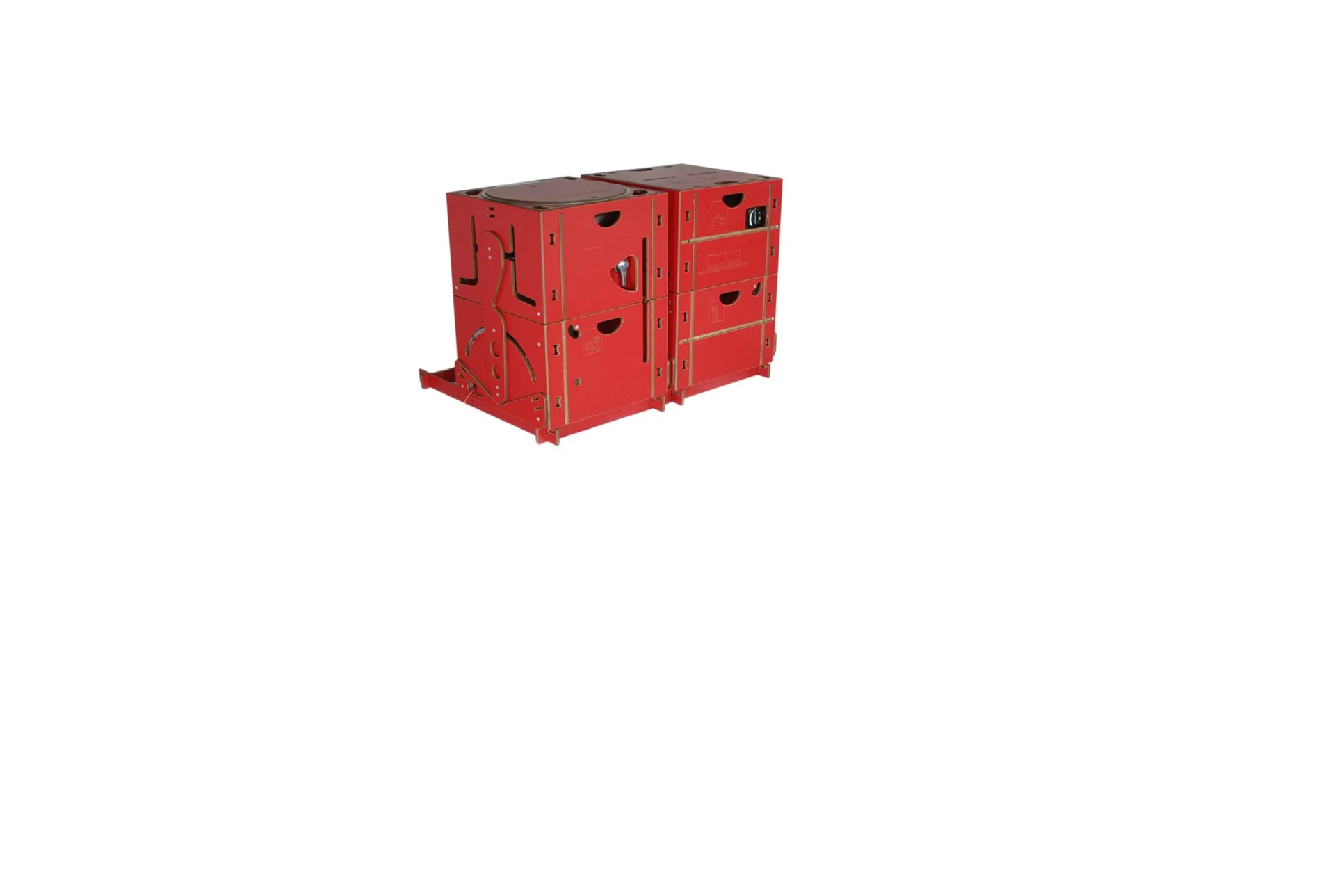The Roombox stores most of its equipment in two modules