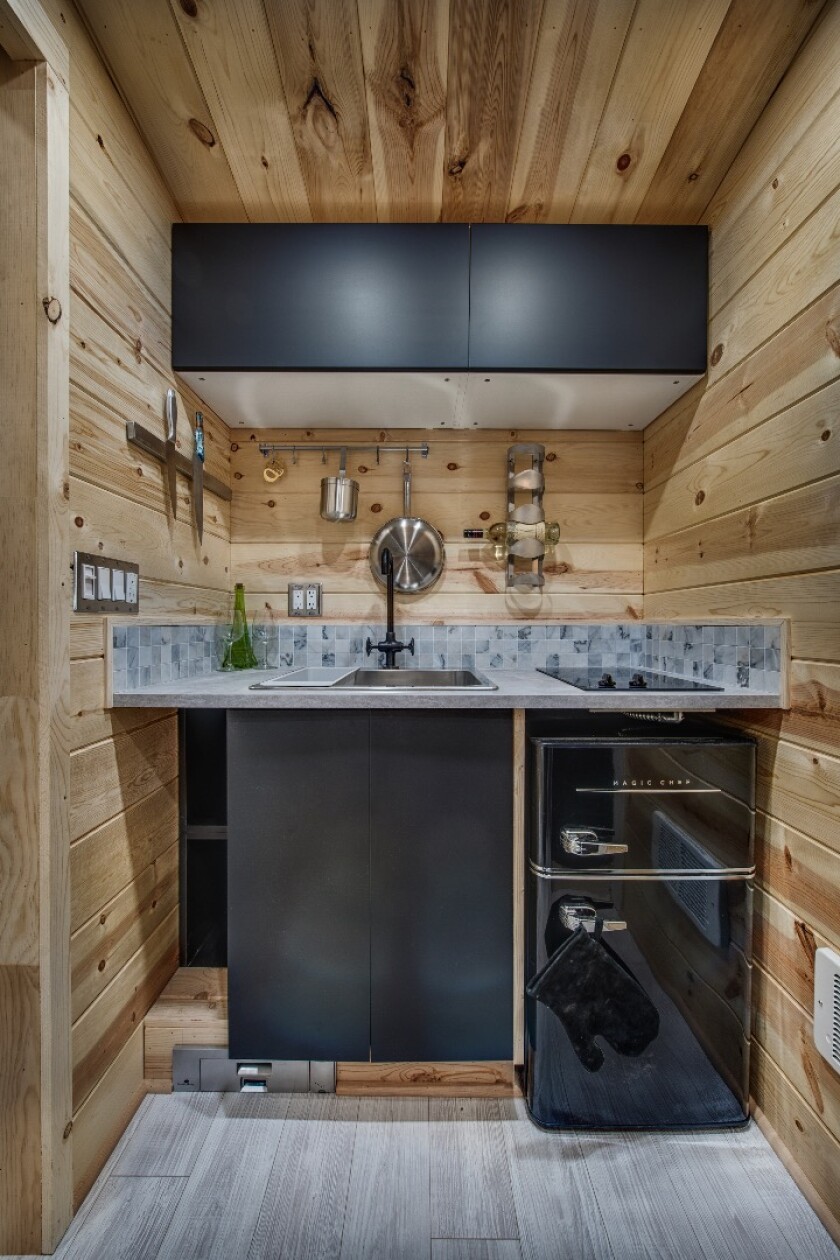 The Acorn's kitchen includes a small fridge/freezer