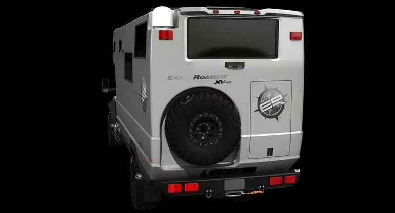 EarthRoamer is considering designing a motorcycle storage area in back