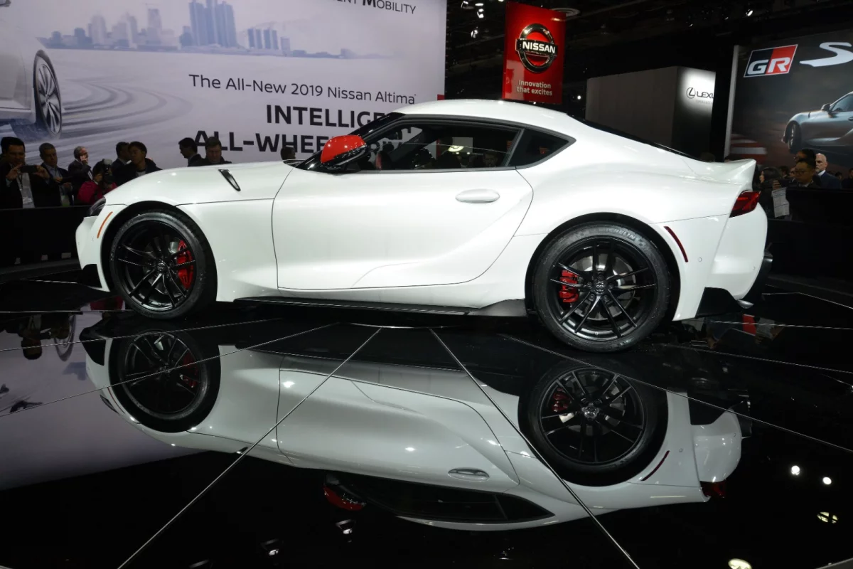 Toyota's Supra returns as a rear-wheel drive with a turbocharged engine producing 335 hp (250 kW) and four-second 0-60 mph (96 km/h) times