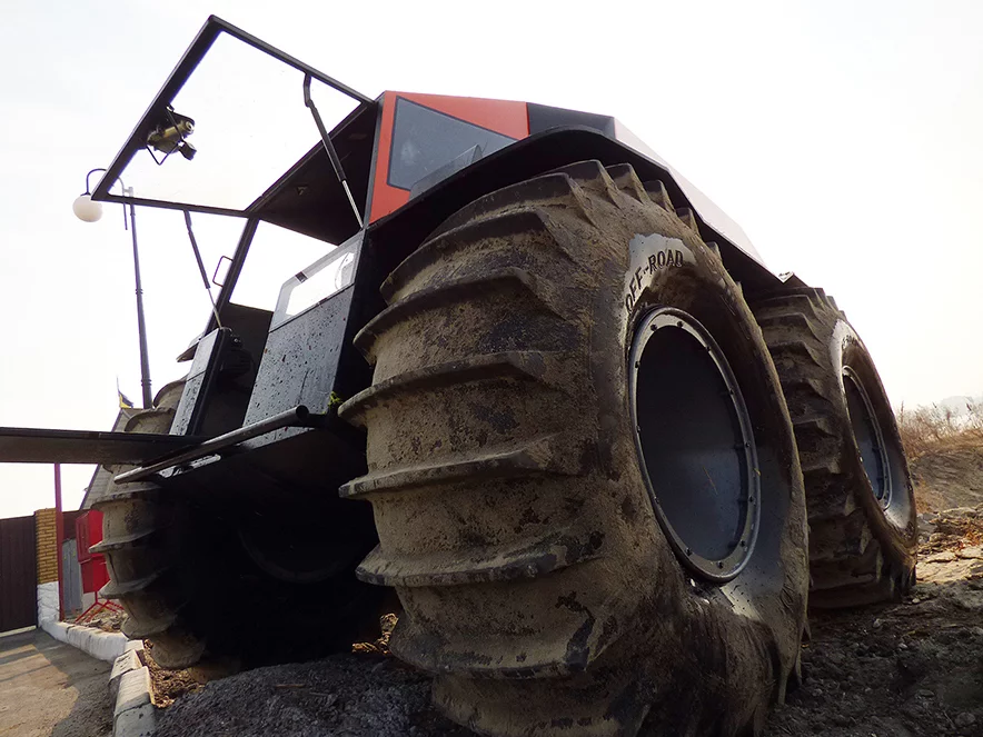 A key to the Sherp ATV design is the tire-inflation system