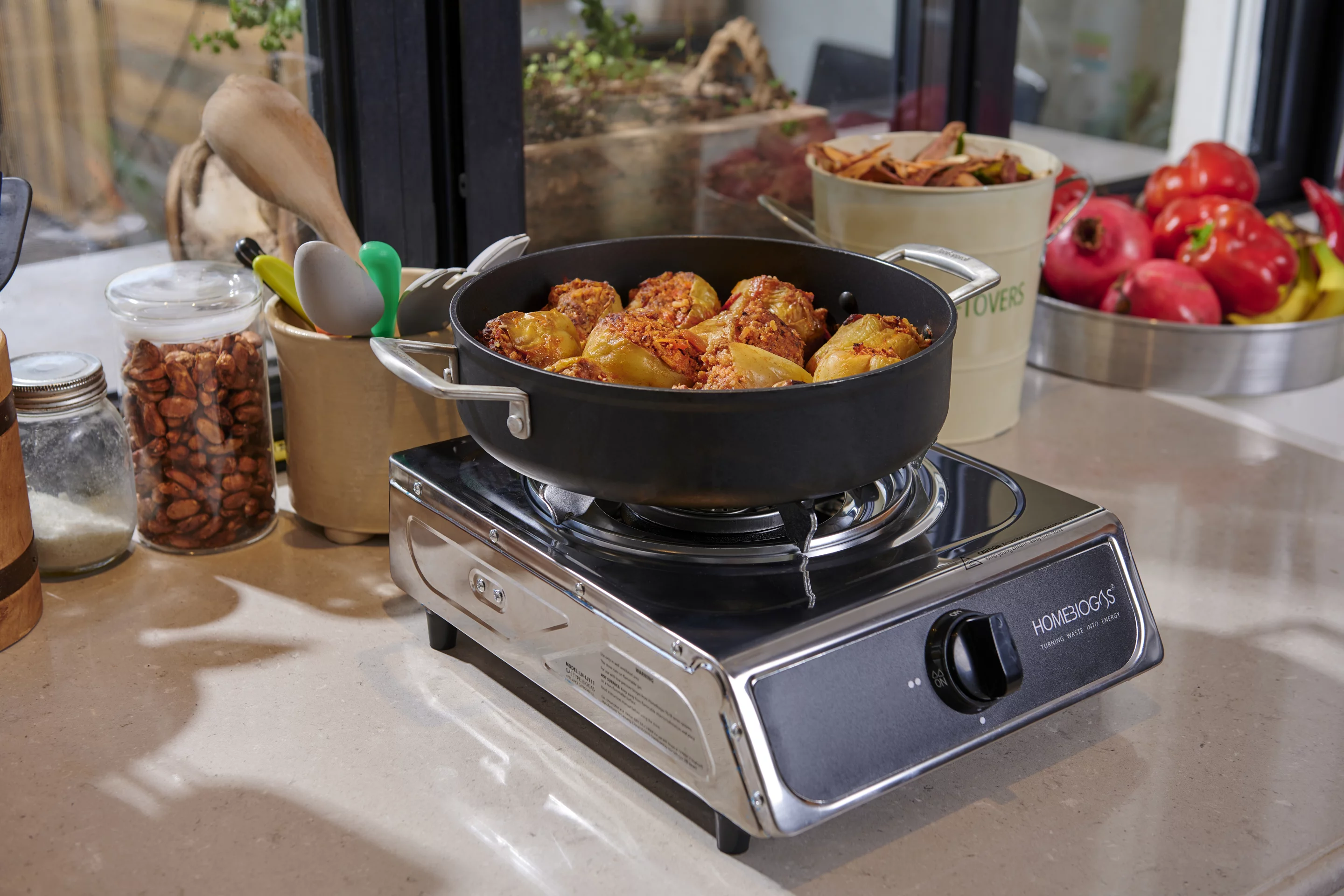 The gas produced by HomeBiogas' machines can be piped back to the kitchen for stovetop cooking