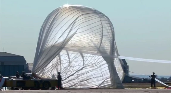 Inflation of the enormous high-altitude balloon, requiring about US$85,000 of helium to provide sufficient lift for Baumgartner's record-breaking flight (Photo: Red Bull Stratos)