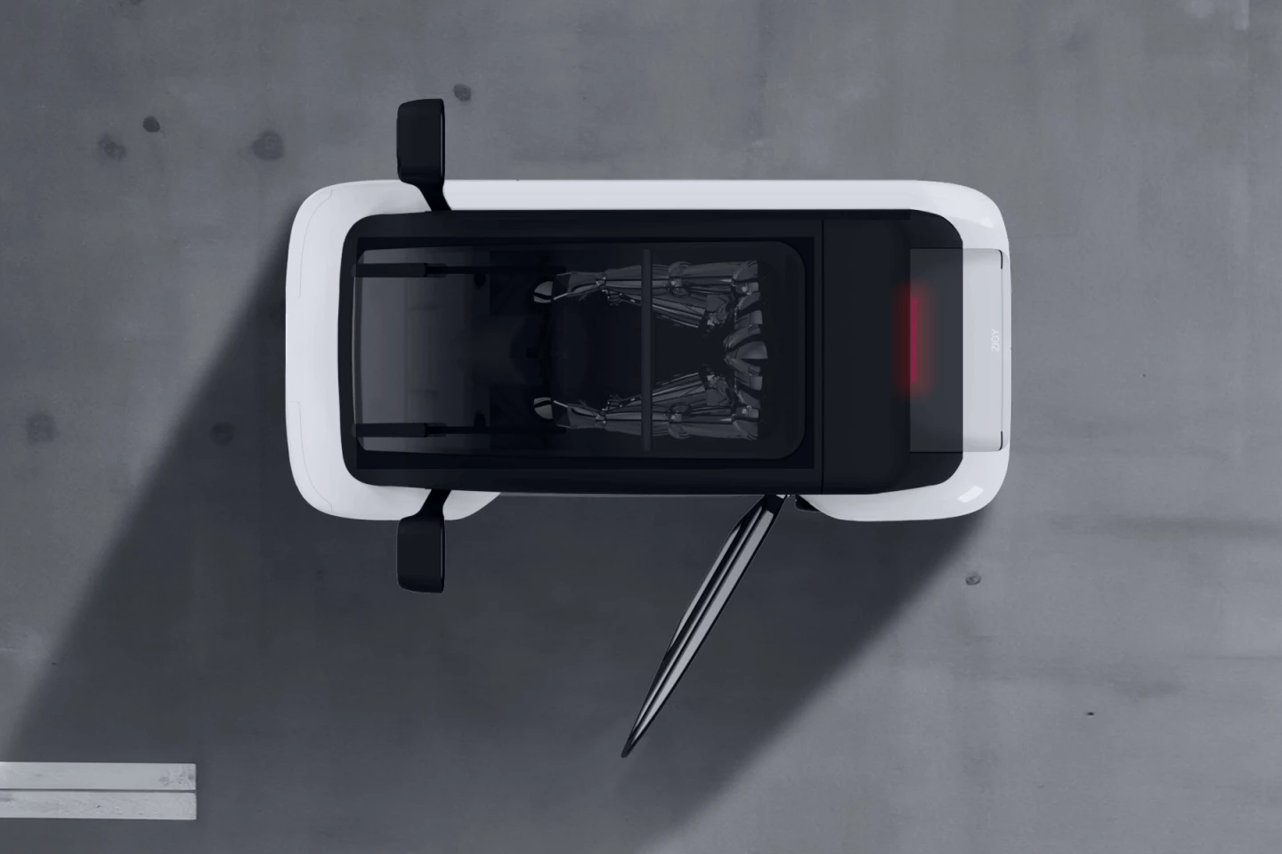 The single occupant enters the Zigy via a single door to the left