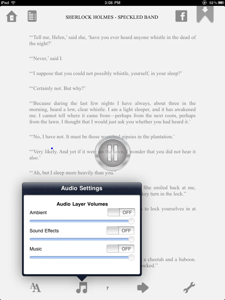 Booktrack llows the volume of the three audio layers to be altered independently
