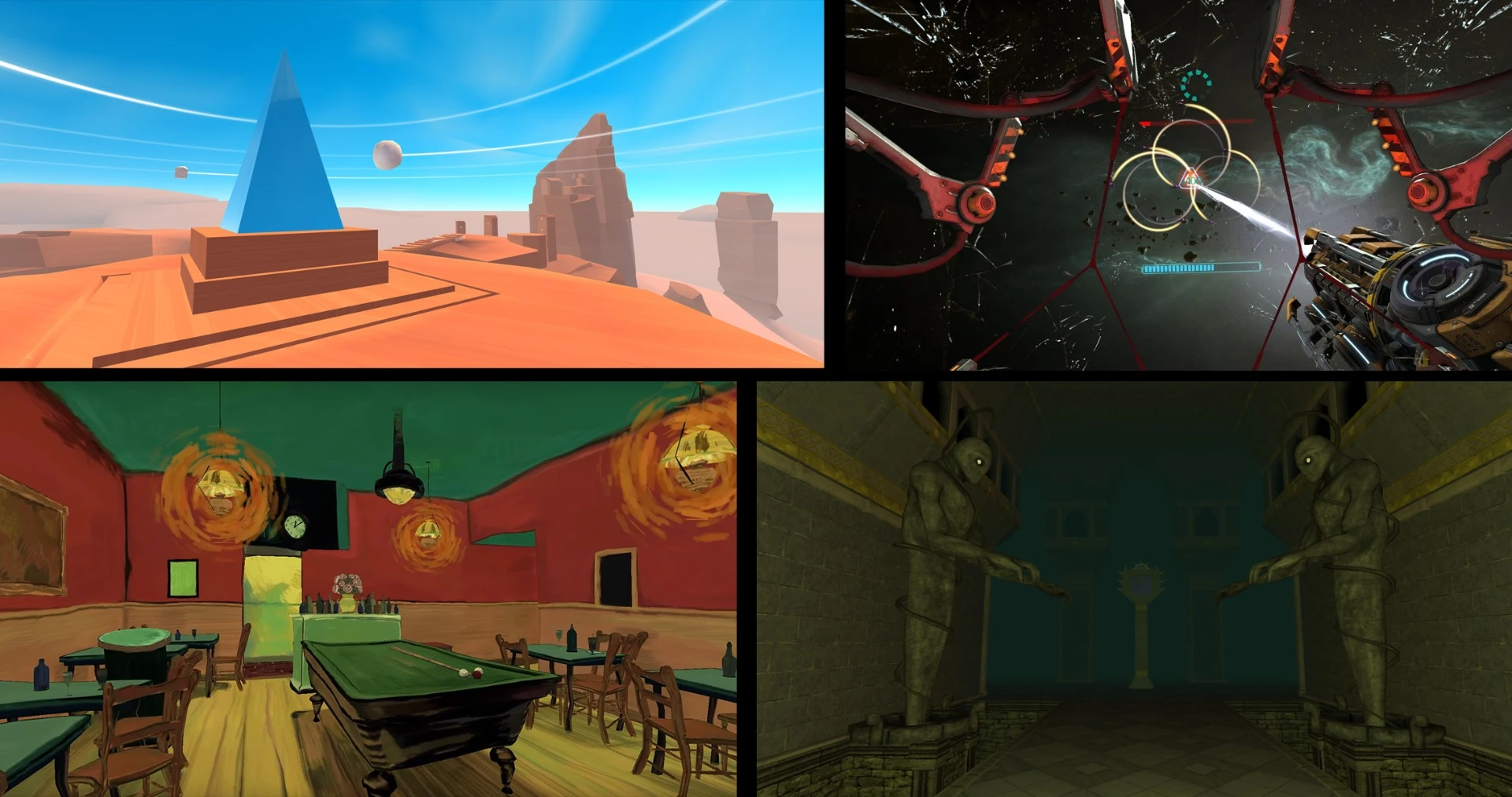 Clockwise, from top left: Land's End, Eve Gunjack, Dreadhalls, The Night Cafe