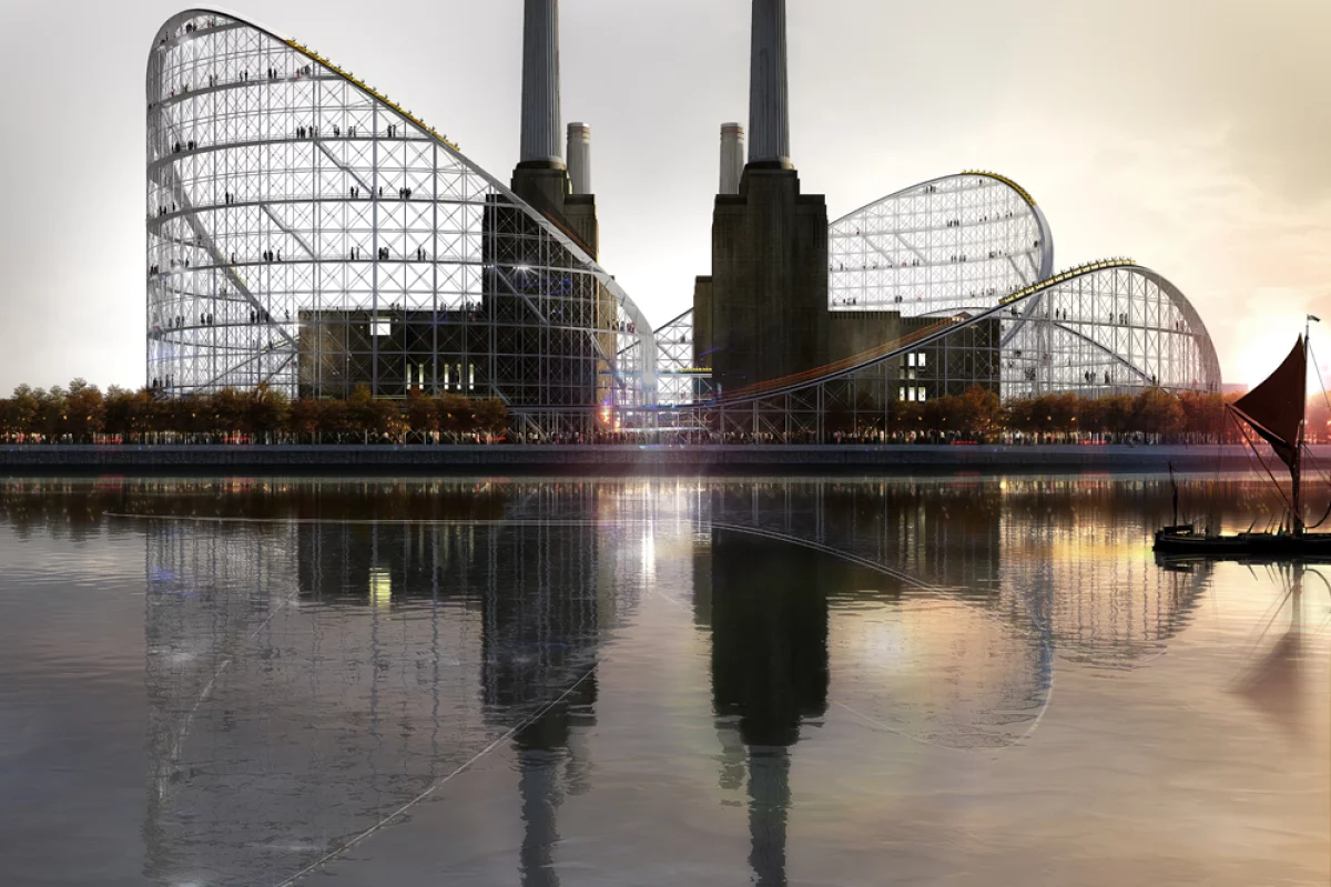 Battersea Power Station reimagined, with roller coaster (Image: Charles Wallon/Airstudio/Atelier Zündel Cristea)