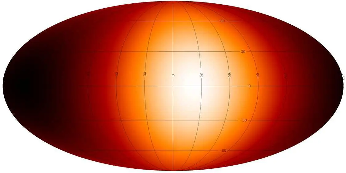 A projection of the surface temperature map of HD 189733 b, as observed by eclipse photometry. This is the first two-dimensional surface map made of an exoplanet (Image: University of Washington)