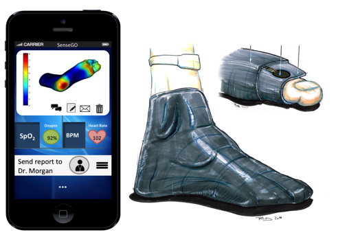 When the SenseGO socks detect excessive pressure in one or more areas, the wearer is alerted by an app on their smartphone