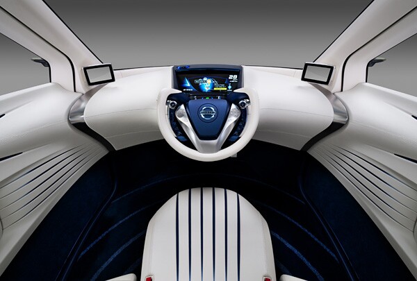 The Nissan PIVO 3 concept electric vehicle centrally positions the driver