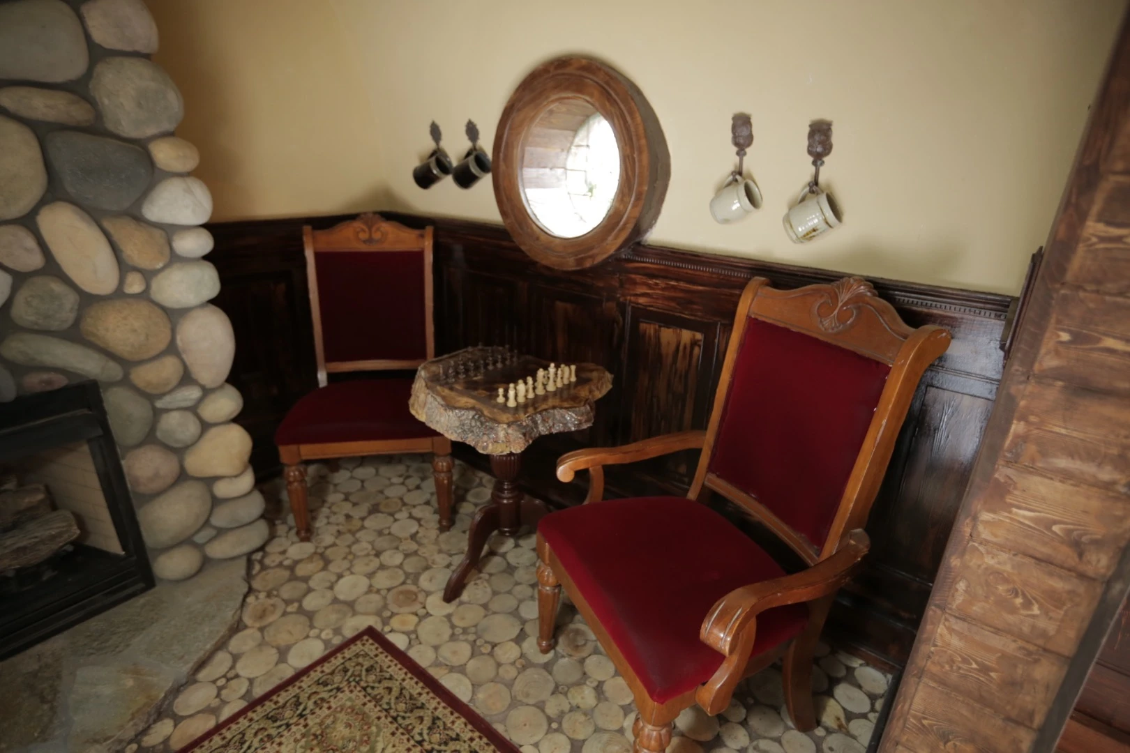 Inside, there's a bedroom, kitchen, and living area
