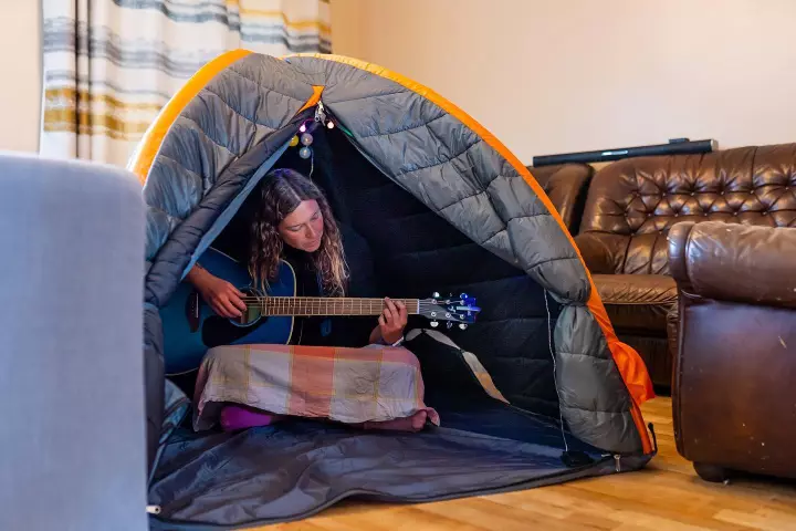 The Crucoon's graphene-infused insulation regulates the temperature inside the tent, plus it blocks light and muffles sound