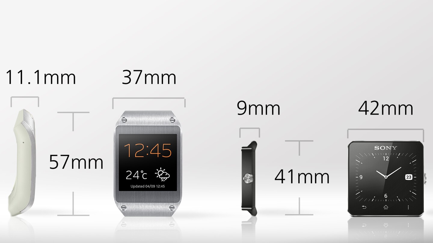 If you take bands out of the picture, then the Gear is taller and thicker