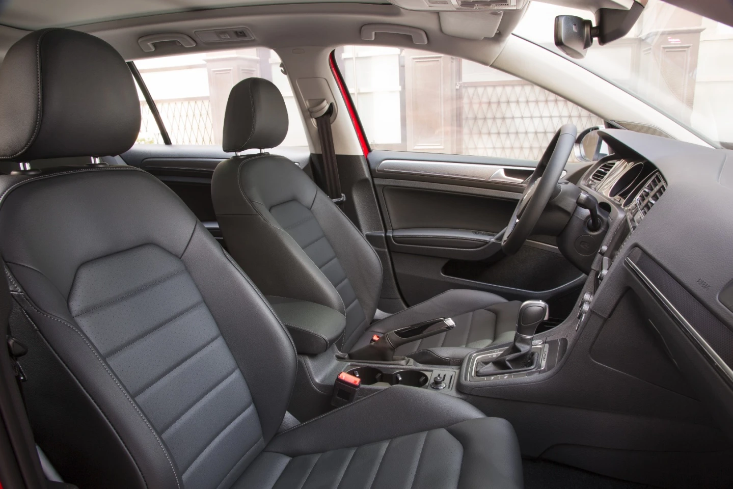 The interior of the 2017 Golf Alltrack is similar to that of the SportWagen, but with a more upscale materials quality