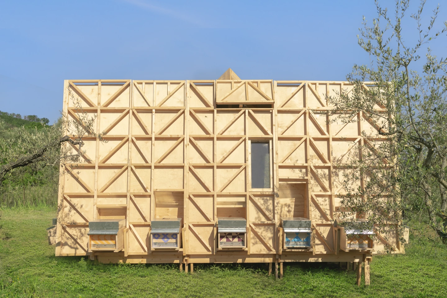 The Wonder Bee & Bee was constructed by 17 volunteers and consists of fir and birch wood, and glazing