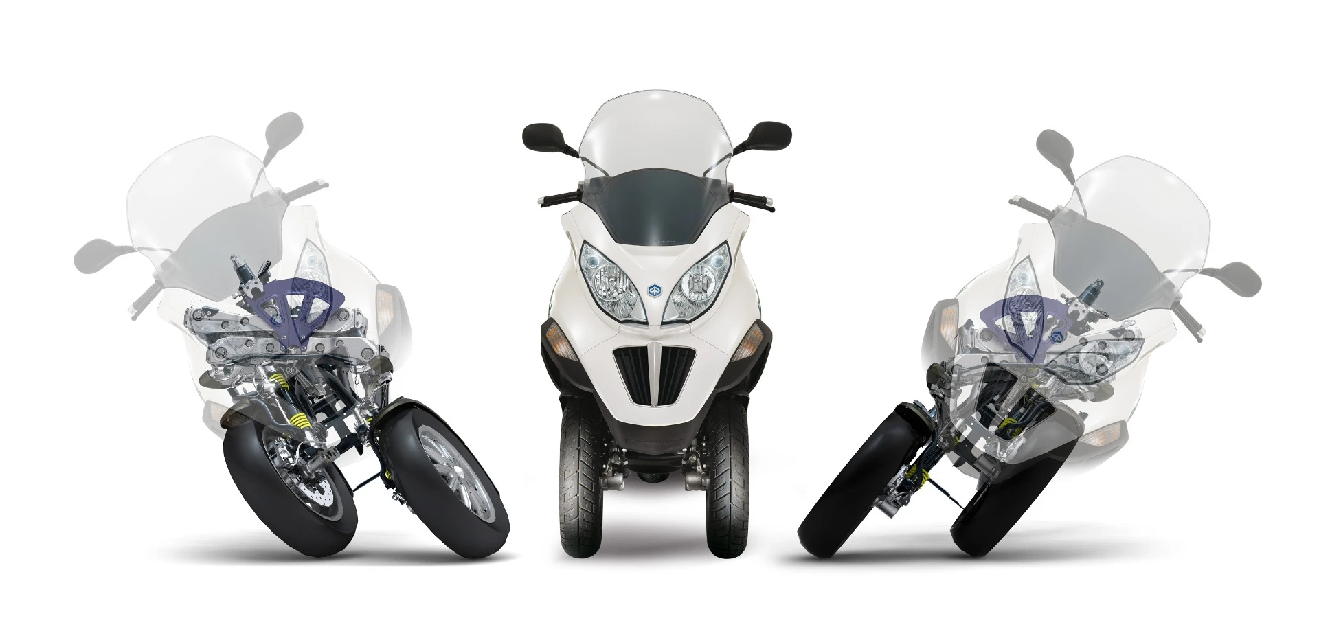 The tilting wheels are a basic principle of the Resolve project. Here is a demonstration of the tilting wheels implementation on the Piaggio MP3 Hybrid 300 i.e. LT
