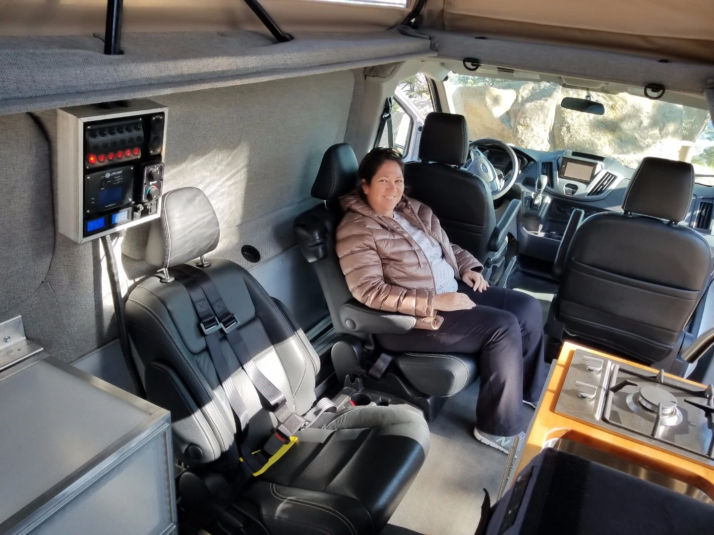 Two captain's chairs mounted in "camp mode"