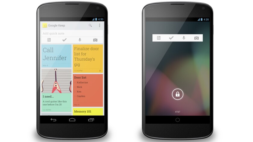 That's Keep's Android layout on the left, and the handy lock screen widget on the right