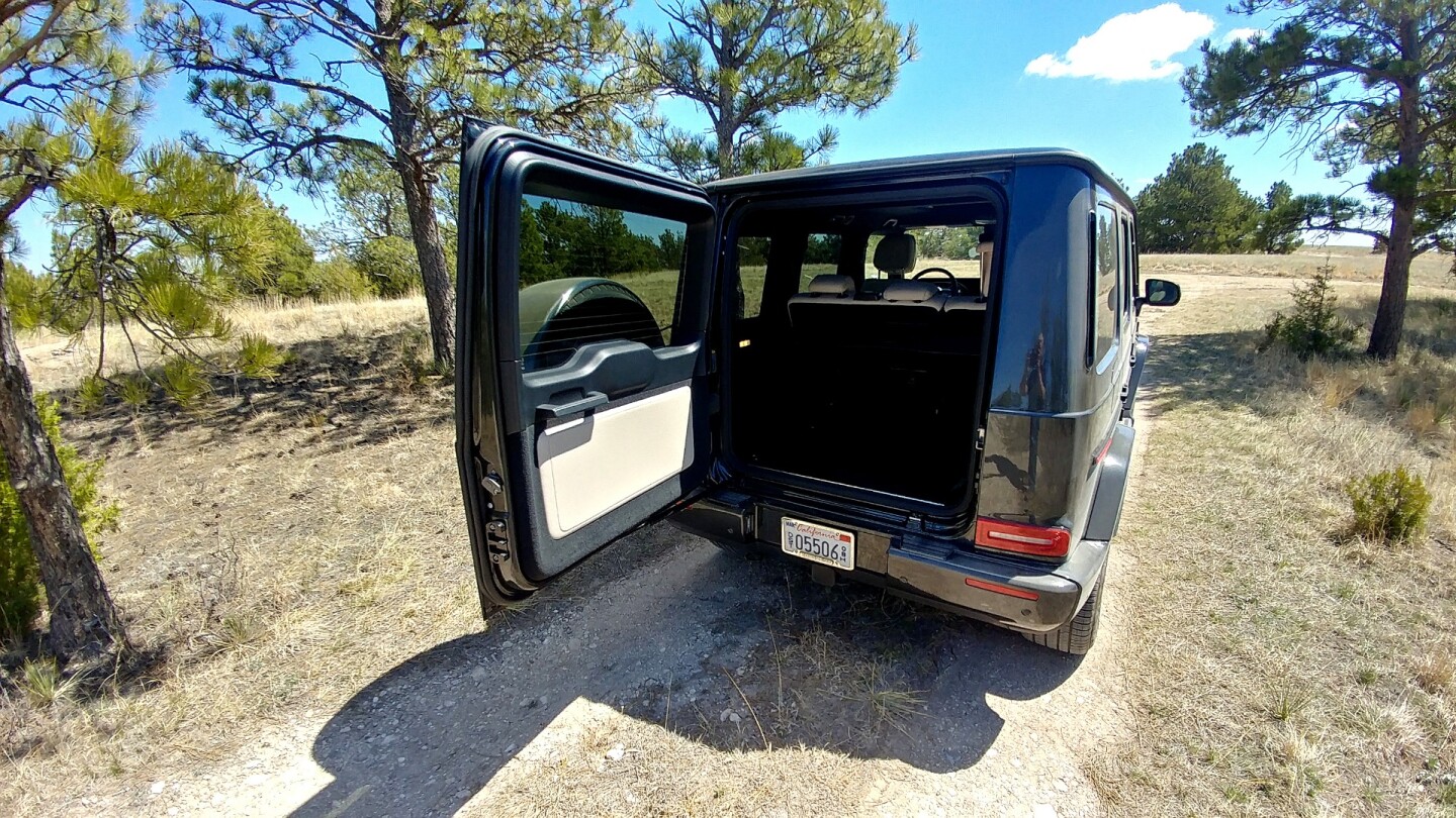 Cargo space is well done in the 2019 G550, with a swing-out (away from the curb) rear door revealing a square opening and lots of available space