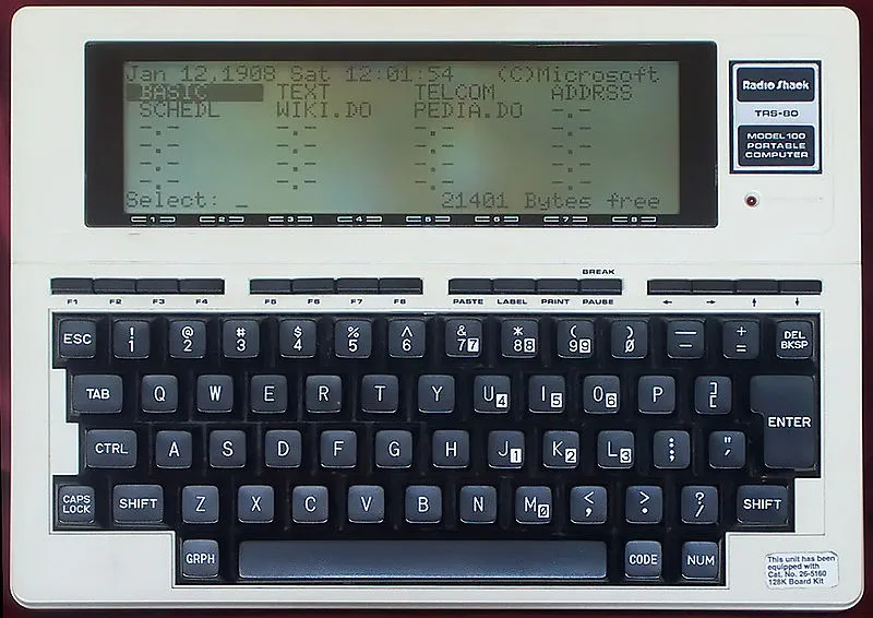 The popular TRS-80 Model 100 (also known as Tandy 100) debuted in 1983, came with an LCD display, and was sold through Radio Shack in the US and Canada