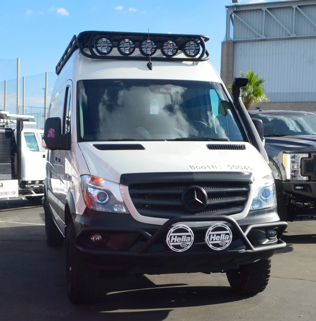 This Sprinter was all closed up, so we couldn't see if it had full camper van amenities inside, but it's clearly designed for off-road adventure
