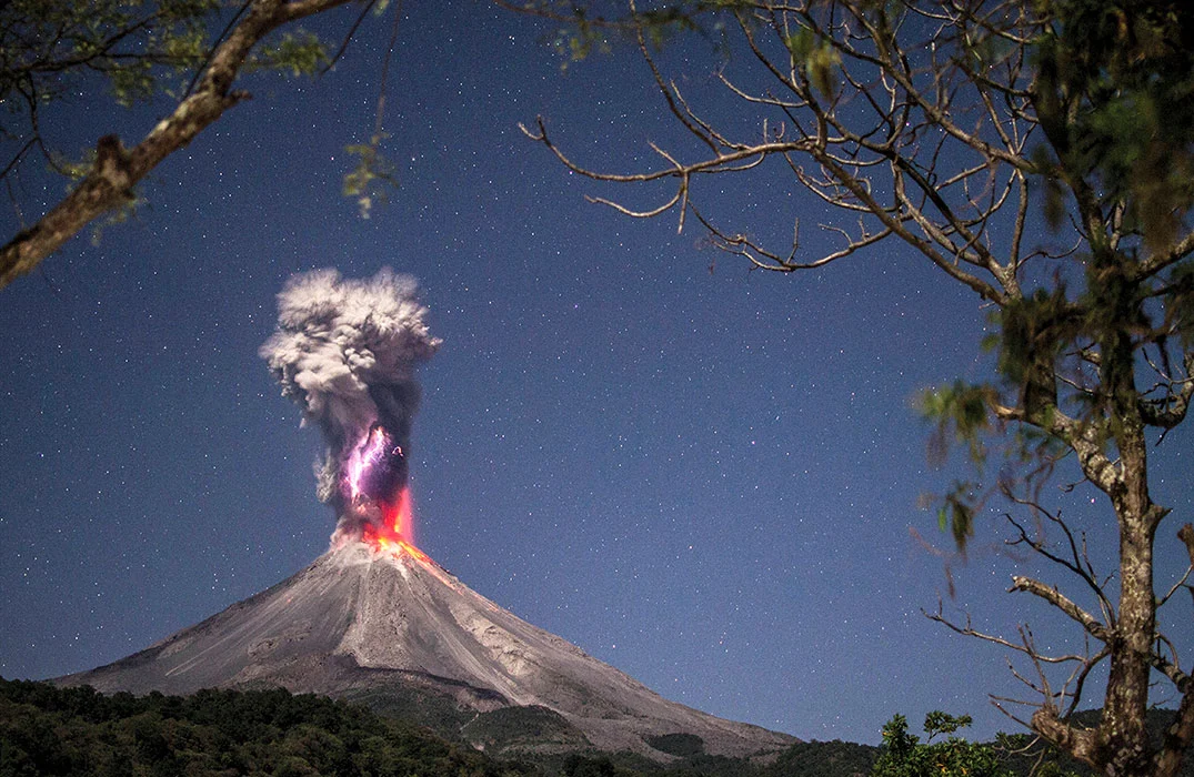 The Colima volcano erupting at night, a winning photograph in the Landscape Category