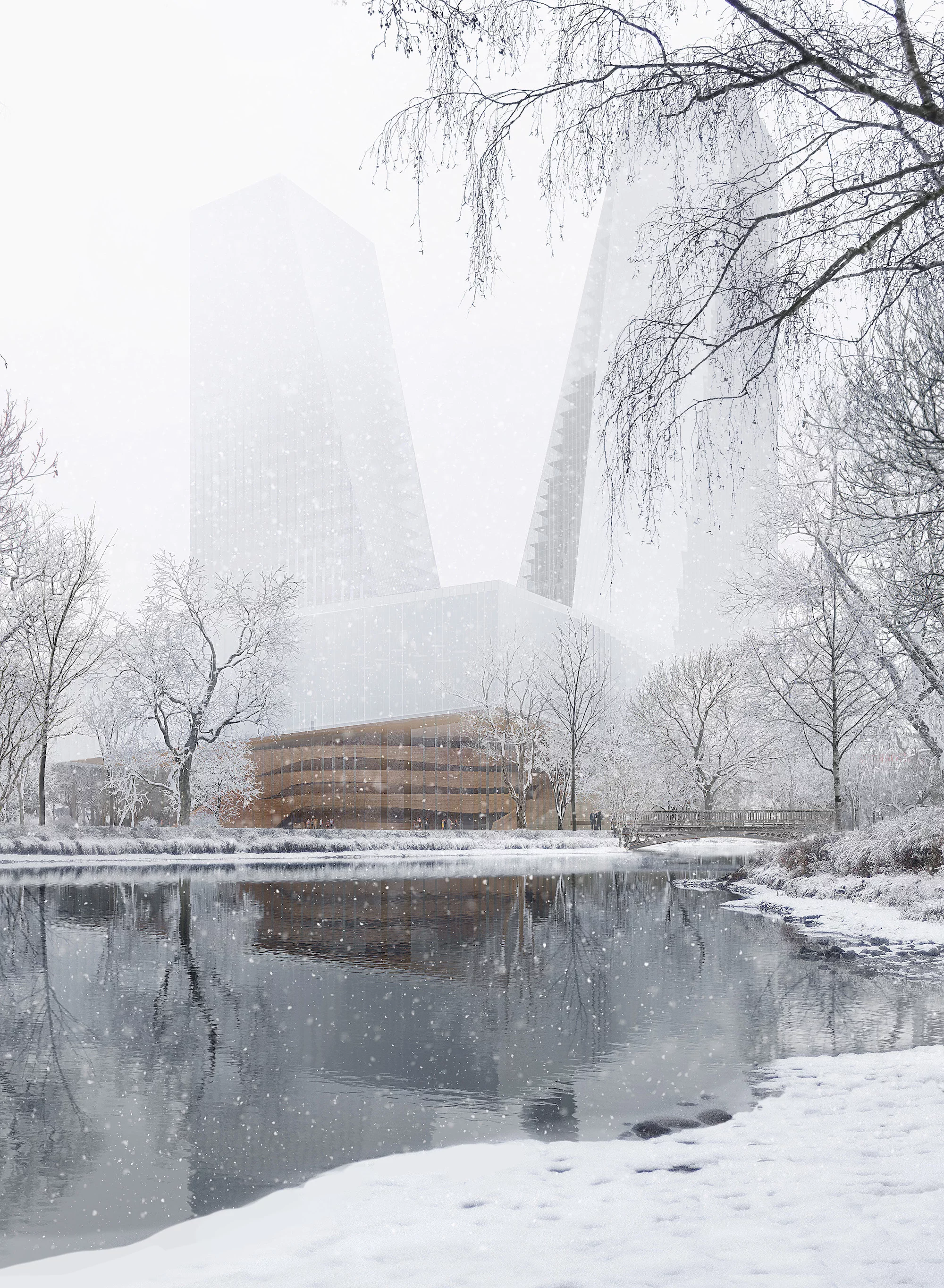 Duett Düsseldorf will replace an existing opera house on the inner-city site and connect to busy pedestrian areas, including a park