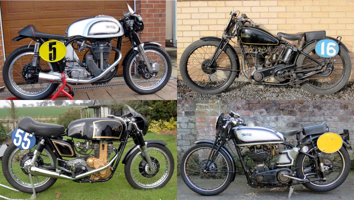 In addition to the logical supply of wonderful and original pre-war British racing machinery, such as the (from top right clockwise) ex-works 1933 Velocette KTT MK4 (£13,000-15,000) and 1939 Norton Manx 30M (£14,000 – 16,000), there's also a 1955 AJS 7R (£17,000 - 18,000) and 1962 Norton Manx 30M with factory frame (£28,000 – 33,000).