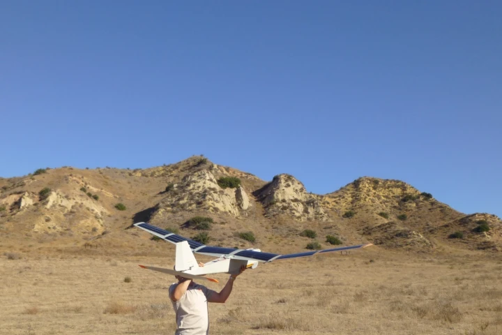 The solar-powered Puma AE prototype readied for hand launch (Photo: Courtesy AeroVironment, Inc.)