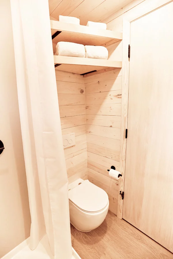 The Draper's bathroom also includes some storage space