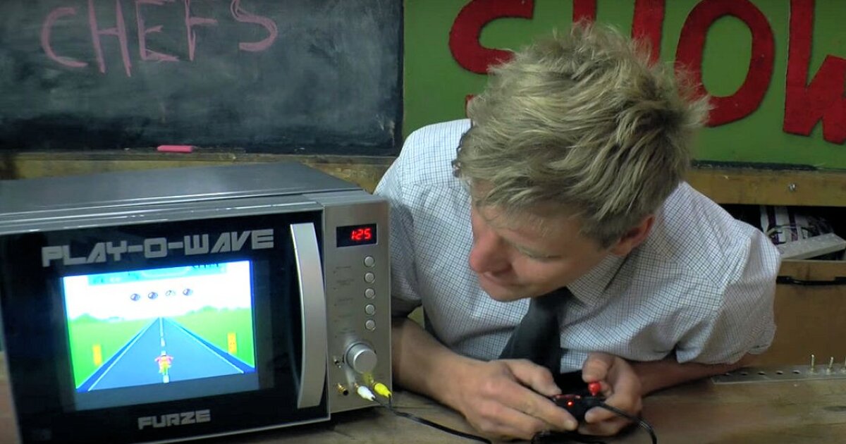 Nutty British inventor cooks up microwave oven game station